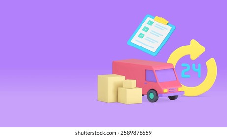 Express delivery moving always available service banner copy space vector illustration. Speed transportation shipping postal parcel online shopping order shipment logistic distribution courier van