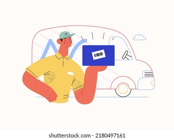 Express delivery - Online shopping and electronic commerce series - modern flat vector concept illustration of a delivery man with a box and van. Shipment, sale and online orders concept