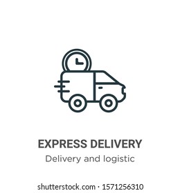 Express delivery outline vector icon. Thin line black express delivery icon, flat vector simple element illustration from editable delivery and logistic concept isolated on white background