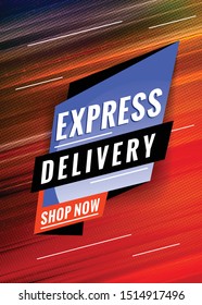Express delivery. Promotional concept template for banner, website, poster. Special offer tag. Vector illustration with abstract colorful background