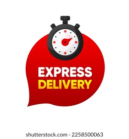 Express Delivery. Red ribbon with clock and fast delivery inscription. Banner for retail, delivery, shop, social media, advertising. Modern design. Vector illustration.