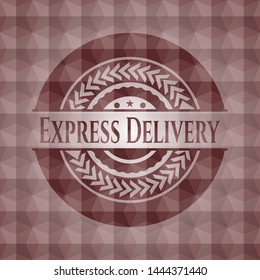 Express Delivery red seamless emblem or badge with geometric pattern background.