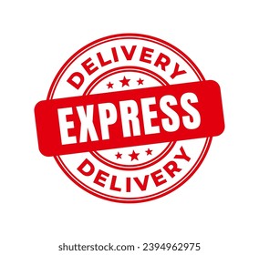 Express delivery retro vintage circular red stamp frame isolated on white. Vector Illustration