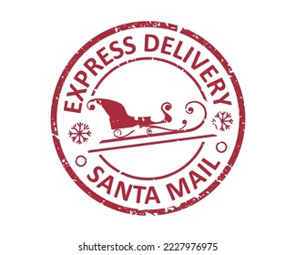 Express delivery Santa mail North Pole grunge rubber stamp design with white background