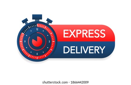 Express delivery service badge. Fast time delivery order with stopwatch on white background. Vector illustration.