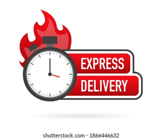 Express delivery service badge. Fast time delivery order with stopwatch on white background. Vector illustration.