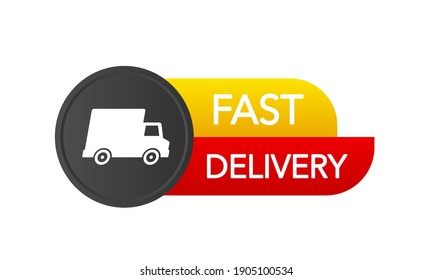 Express delivery service badge. Fast time delivery order with car on white background. Vector illustration.