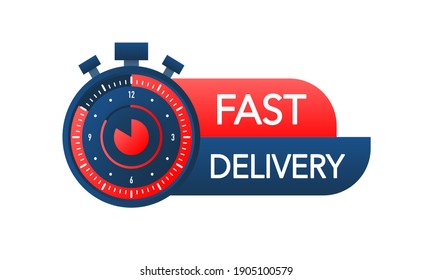 Express delivery service badge. Fast time delivery order with stopwatch on white background. Vector illustration.