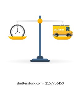 Express delivery service badge. Fast time delivery order with car on white background. Vector illustration
