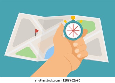 Express delivery service concept. Fast delivery, stopwatch in hand or chronometer. Fast shipping worldwide. Vector illustration.