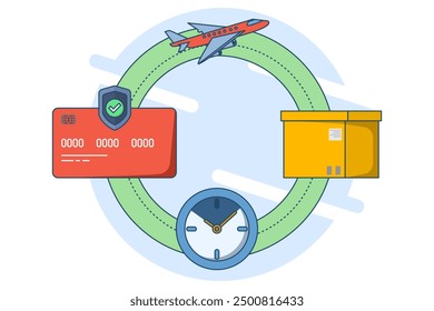 Express delivery service concept. Flying parcel delivery. online delivery via mobile application. Vector template e-commerce, fast delivery service, package.