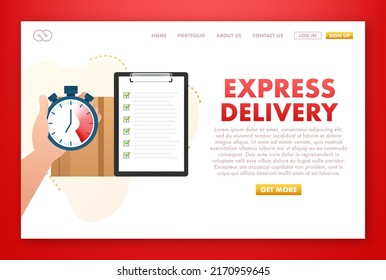 Express delivery service. Fast time delivery order with stopwatch. Vector stock illustration.
