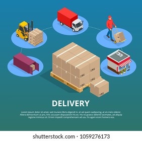 Express delivery service flat design modern vector illustration concept. Logistic and transportation. Warehousing export, import and domestic distribution centers