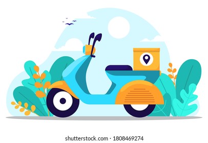 Express Delivery Service Food Shipping with Scooter Motorcycle Illustration