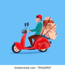 Express Delivery Service Icon Courier Boy Riding Motor Bike With Boxes Flat Vector Illustration