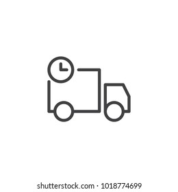 Express delivery service line icon, outline vector sign, linear style pictogram isolated on white. Shipping truck with clock symbol, logo illustration. Editable stroke
