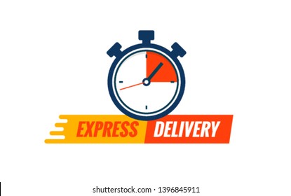 Express delivery service logo. Fast time delivery order with stopwatch. Quick shipping delivery icon.