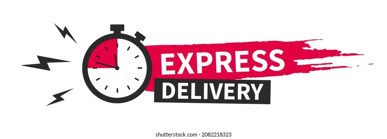 Express delivery service logo. Fast time delivery order with stopwatch. Quick shipping delivery icon. Vector illustration