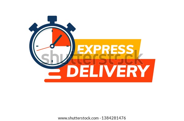 Express delivery service\
logo. Fast time delivery order with stopwatch. Quick shipping\
delivery icon.