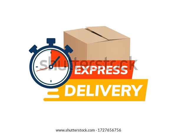 Express delivery service\
logo. Fast time delivery order with stopwatch. Quick shipping\
delivery icon