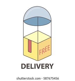 Express delivery service logo template with flying box. Vector Illustration. Isolated on white.