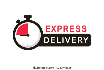 Express delivery service logo. Timer and express delivery inscription. Stopwatch icon for express service. Delivery concept for apps and website. Vector illustration. Flat design