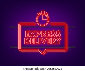 Express delivery service neon icon. Fast time delivery order with stopwatch. Vector stock illustration