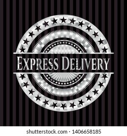 Express Delivery silvery emblem or badge. Vector Illustration. Mosaic.