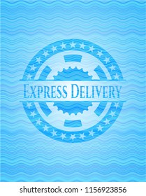 Express Delivery sky blue water wave emblem background.