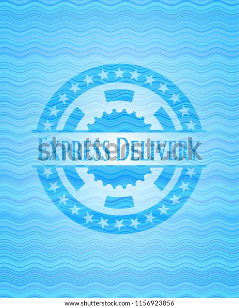 Express\
Delivery sky blue water wave emblem\
background.