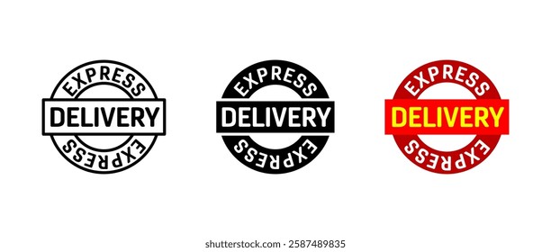 Express delivery stamp icon. Shipping and logistics label sign. Fast transport tag symbol. Parcel emblem. Courier mark illustration. E commerce seal concept.