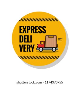 Express Delivery Sticker with Truck and Bag Vector Illustration