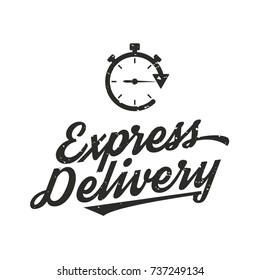 Express delivery - Stopwatch vintage logo concept. Grunge texture. Vector illustration