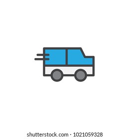 Express delivery truck filled outline icon, line vector sign, linear colorful pictogram isolated on white. Delivery van symbol, logo illustration. 
