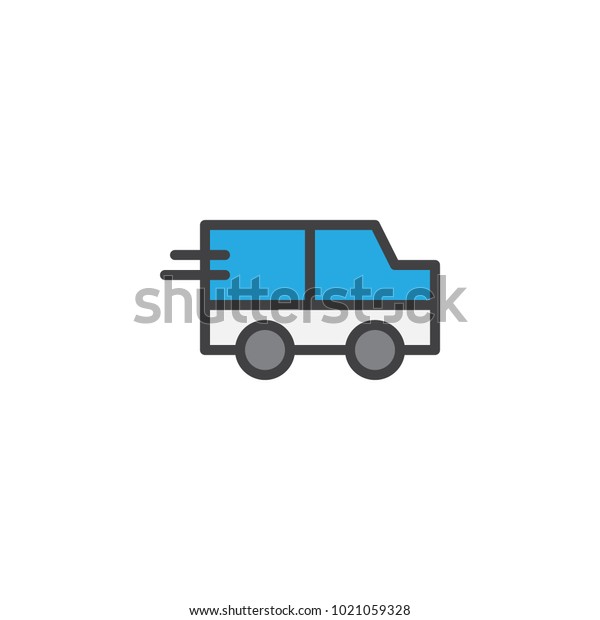 Express delivery truck filled outline\
icon, line vector sign, linear colorful pictogram isolated on\
white. Delivery van symbol, logo illustration.\
\
