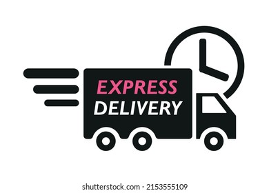 Express delivery truck flat vector icon for apps and websites on white background.