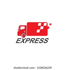 Express Delivery Truck Logo Design Template With Pixel Symbol