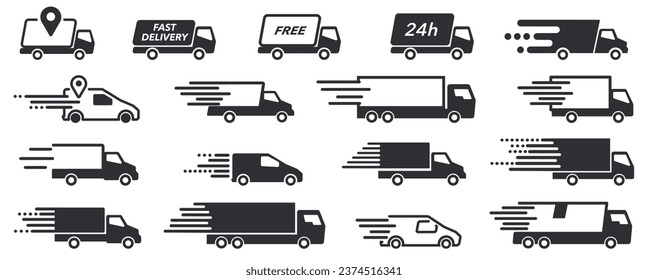 Express delivery trucks icons set. Fast delivery truck. Delivery service icons.