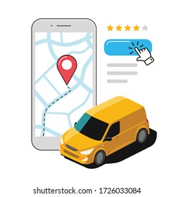 Express delivery using mobile app. Transport vector illustration