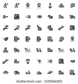 Express delivery vector icons set, modern solid symbol collection, Fast shipping filled style pictogram pack. Signs, logo illustration. Set includes icons as Courier, Parcel tracking, Package box
