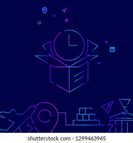Express Delivery Vector Line Icon. Open Delivery Box Gradient Symbol, Pictogram, Sign. Dark Blue Background. Light Abstract Geometric Background. Related Bottom Border