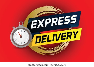 Ilustración vectorial de palabra de entrega rápida con estilo de cronómetro para uso página de inicio, plantilla, ui, web, aplicación móvil, afiche, banner, volante, fondo rojo, tarjeta de regalo, cupón, etiqueta