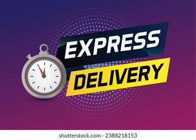 Ilustración vectorial de palabra de entrega rápida con estilo de cronómetro para uso página de inicio, plantilla, ui, web, aplicación móvil, afiche, banner, volante, fondo rojo, tarjeta de regalo, cupón, etiqueta