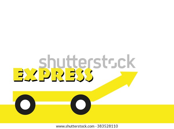 Express delivery yellow car concept.\
Express delivery EPS. Delivery illustration for a company. Yellow\
transportation JPG background. Yellow arrow\
vector.