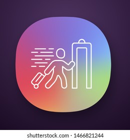 Express entry app icon. Passenger passing x-ray check at airport. Security check. Body scan machine. Express path facility. UI/UX user interface. Web, mobile application. Vector isolated illustration