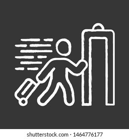 Express entry chalk icon. Passenger passing x-ray check at airport. Security check. Body scan machine. Customs inspection. Express path facility. Isolated vector chalkboard illustration