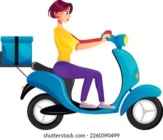 Express, fast, free scooter delivery concept. Food and other shipping services for websites. Vector cartoon illustration delivery with a courier. Advertise for restaurants, cafes, shops