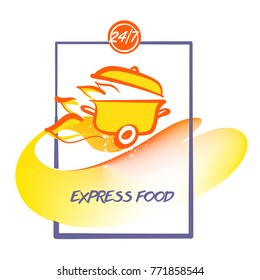 Express food delivery. Element design for cuisine service company. Silhouette of pan with cap. 