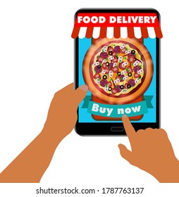 Express food delivery smartphone. Fast delivery. E-commerce concept. Stock vector illustration on white isolated background.