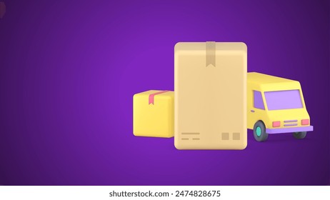 Express-Frachtversand Kurierdienst bewegt Transport realistische 3D-Symbol-Vektorillustration. Schnelle Frachtversand LKW Van Fahrzeug Karton Postpaketlogistik Verteilung